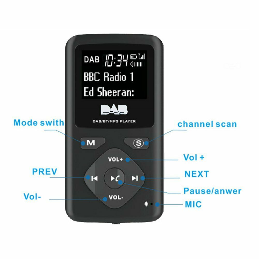 Portable Pocket Digital FM DAB/DAB+ Radio Receiver MP3 Player Bluetooth 4.0