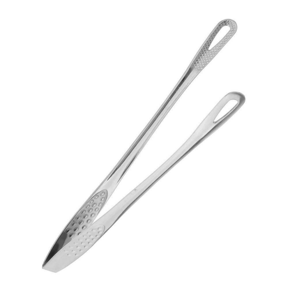 2Pcs Stainless BBQ Barbecue Cooking Grill Tongs 9.5inch Utensil Healthy
