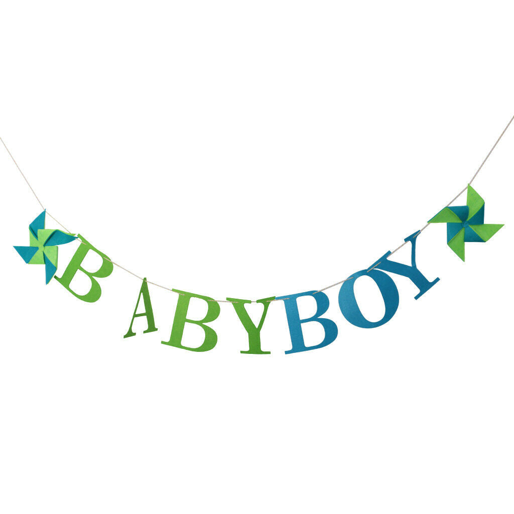 Fresh Green Blue Windmill Baby Boy Letter Bunting Banner Birthday Christening