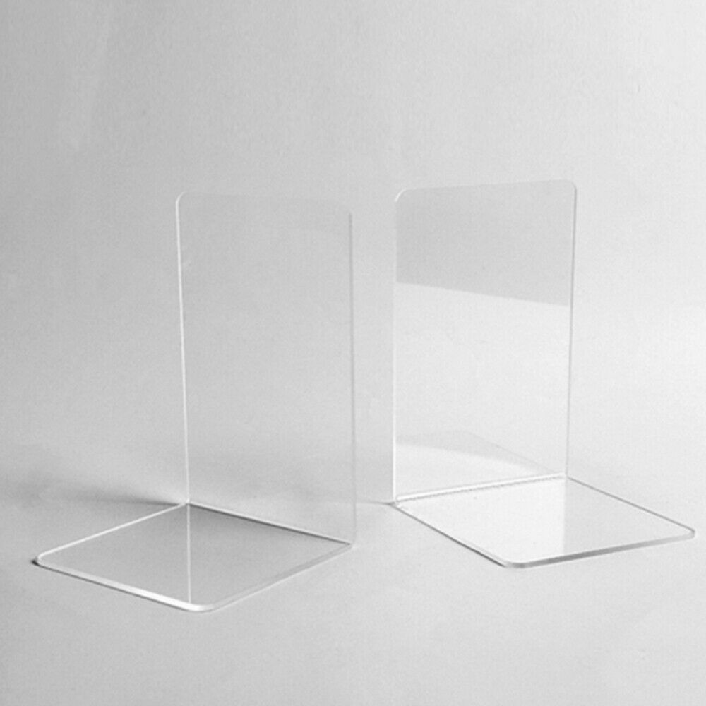 2Pc Transparent Bookends Book Display Stand Holder Frame Document Desk Organizer