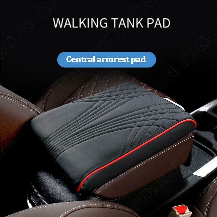 Black Car Armrest Box Mat Premium PU Leather Memory Foam Interior Accessories