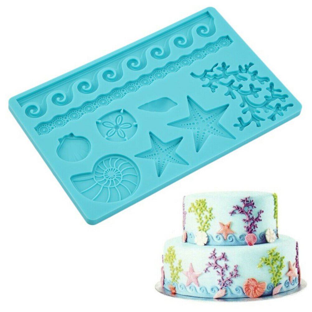 Sealife Shape Fondant Mold Silicone Shell Conch Wave Cake Mold DIY Paste DecorDD