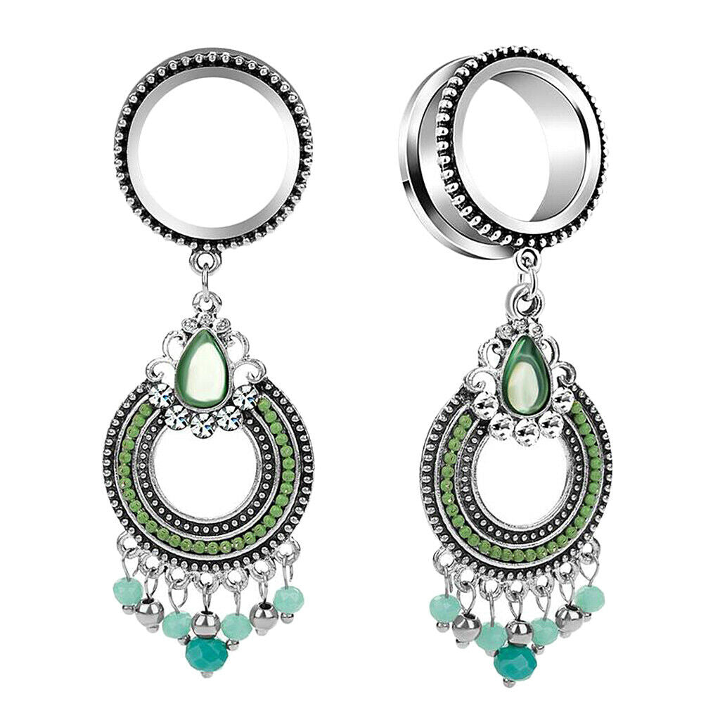 316L Stainless Steel  Ear Tunnels Gauge Crystal Beads Dangle Ear Plugs 16mm