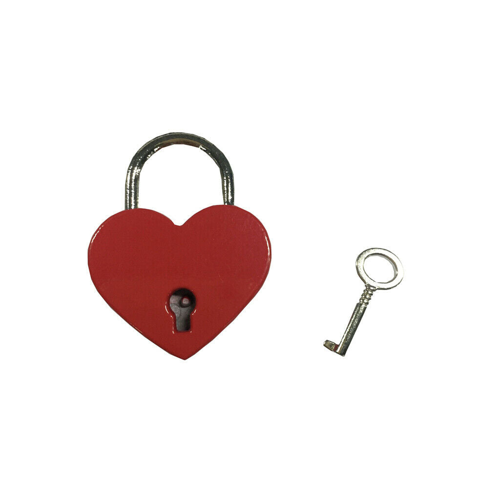 1pc Small Heart Shape Padlock  Travel Suitcase Bag Diary Lock W/ Key - Red