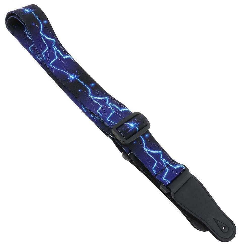 Adjustable Guitar Strap with Blue Lightning Pattern for Acoustic Bass Guitar