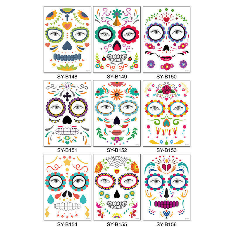 10 Sheets Halloween Temporary Face Tattoos Body Paste Transfer Stickers Party