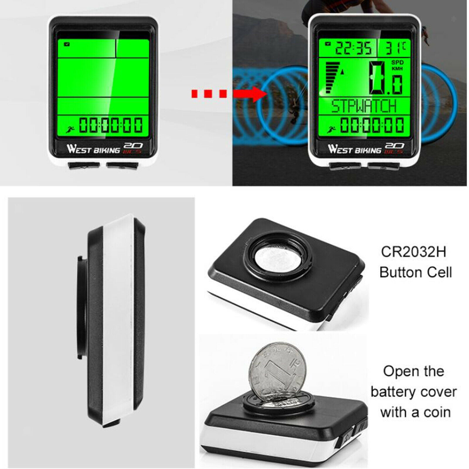 Bike Computer Bicycle LCD Backlight Speedometer Backlit Time Temperature