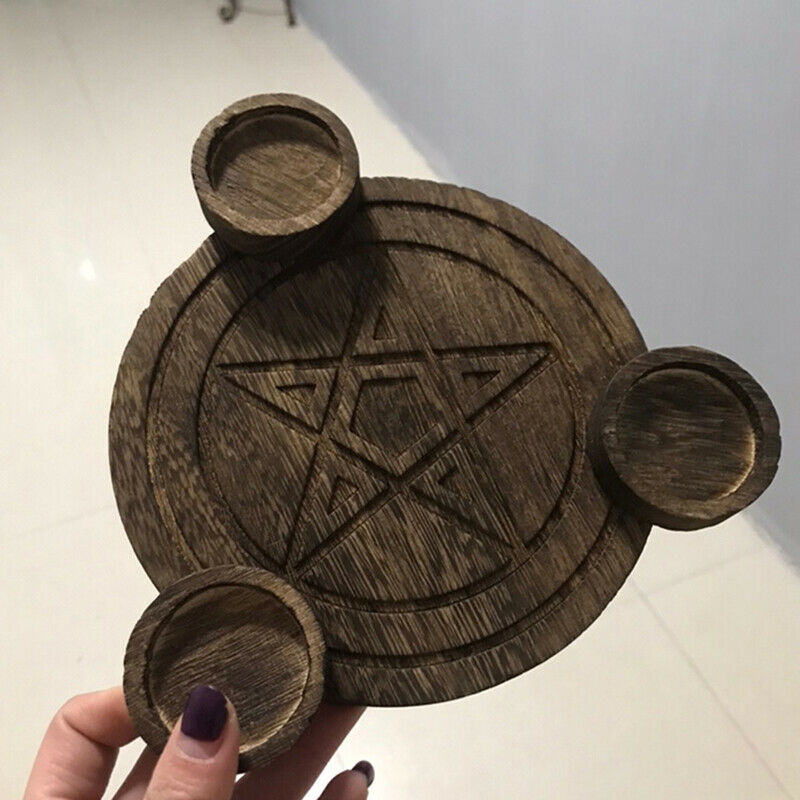 Astrology wood Candlestick table Pentacle altar plate Divination AccessorieBDAU