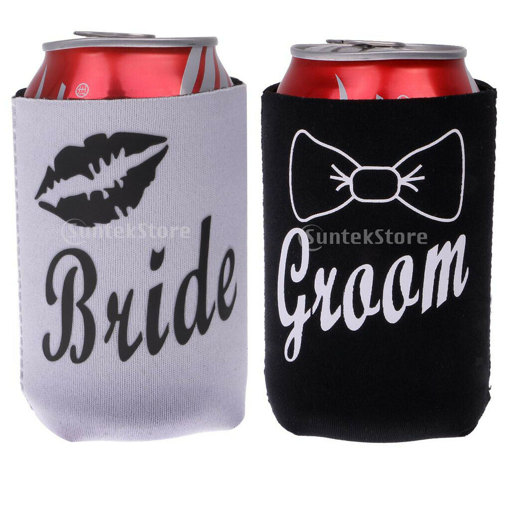 Wedding Bride Lips Groom Bowknot Soda Stubby Beer Can Cooler Insulator Wrap