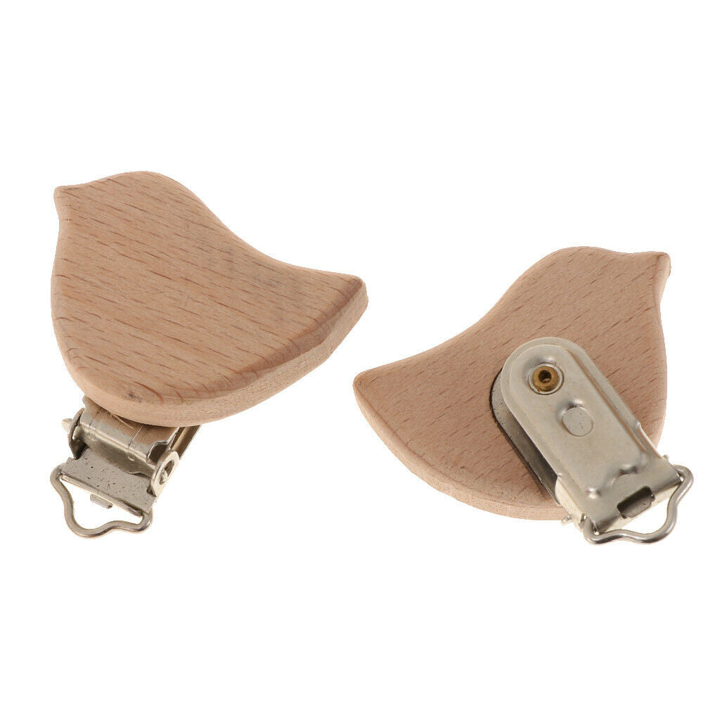 Beech Wooden Baby Pacifier Clip Soother Holders Bird-Shaped Dummy Clip