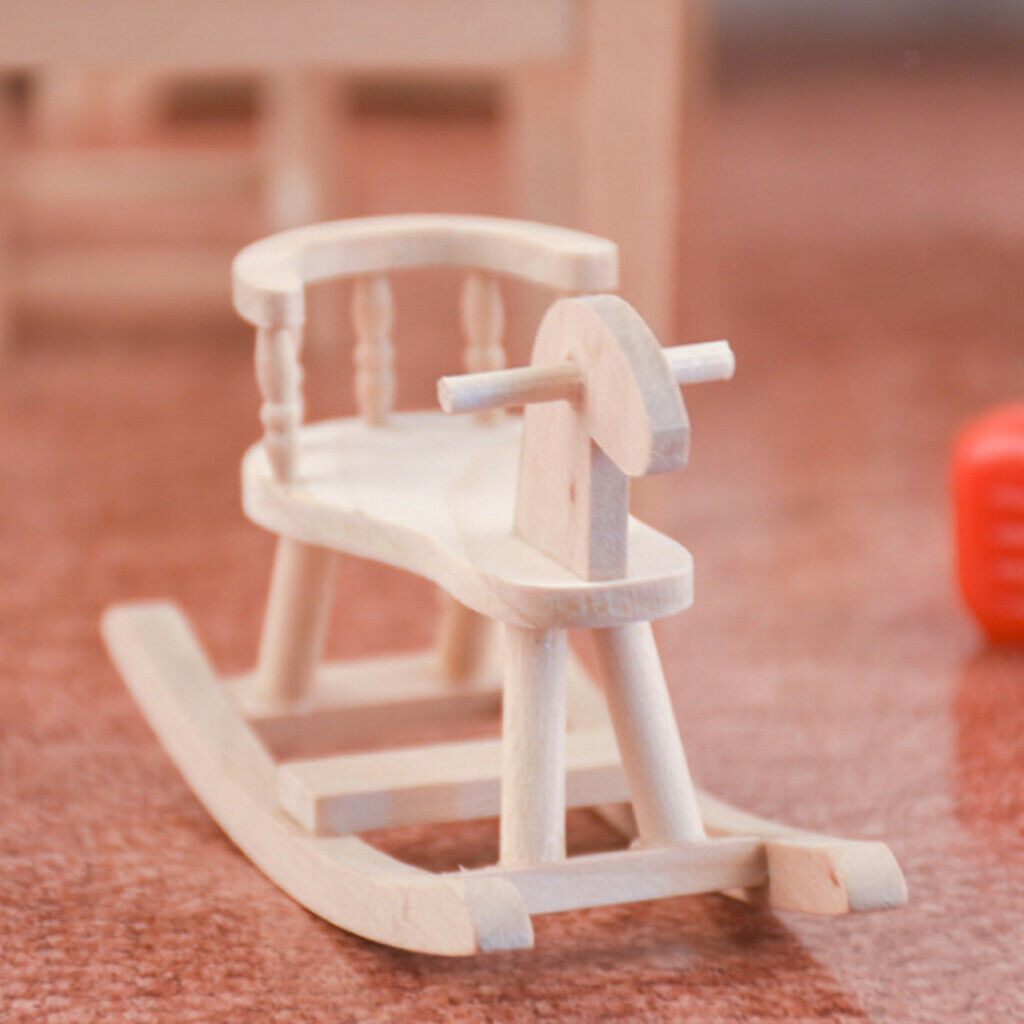 1:12 Wooden Rocking Horse Chair + Red Tricycle Bike for Baby Room Ornaments