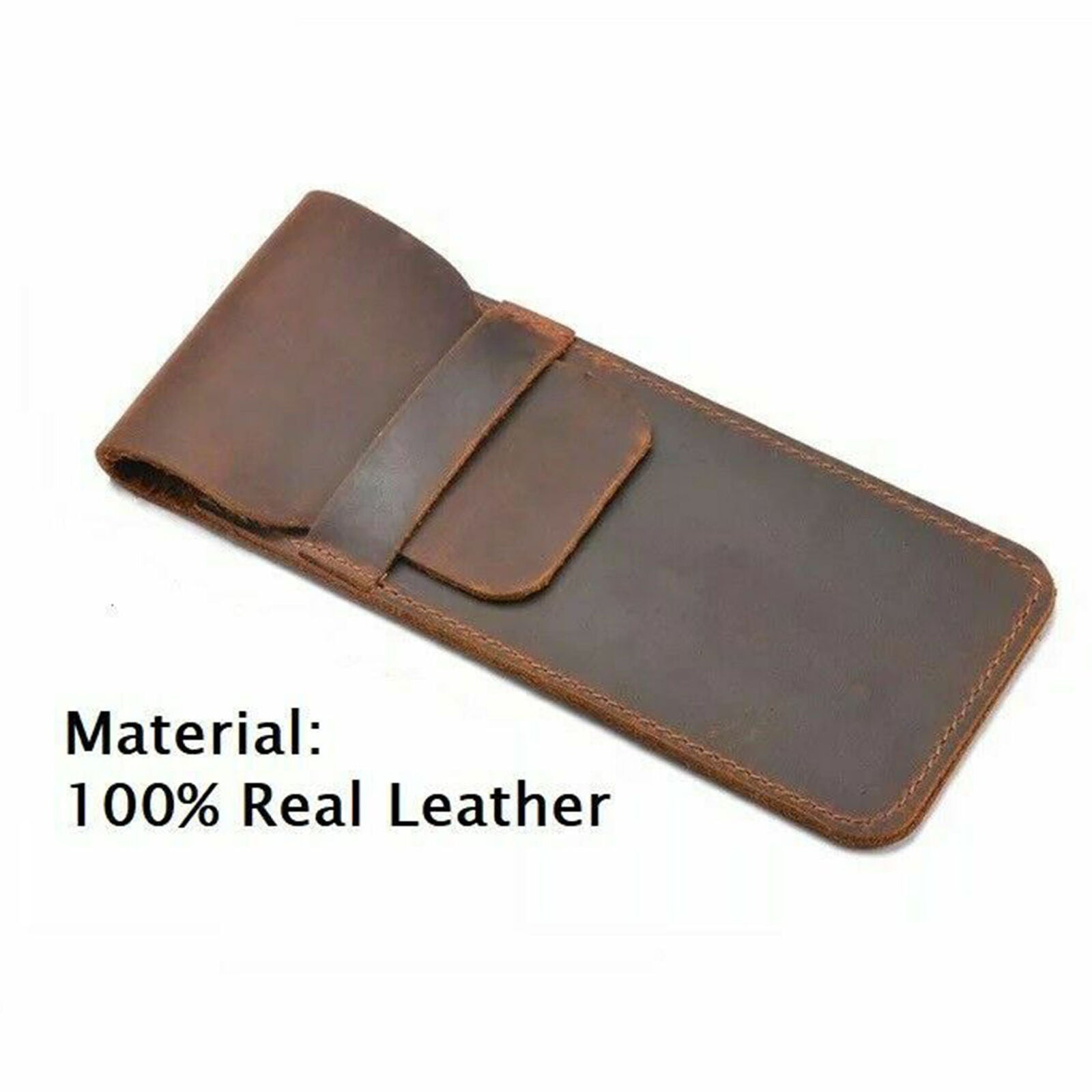 Brown Soft Leather Pencil Fountain Pen Storage Case Pens Pouch Bag Holder