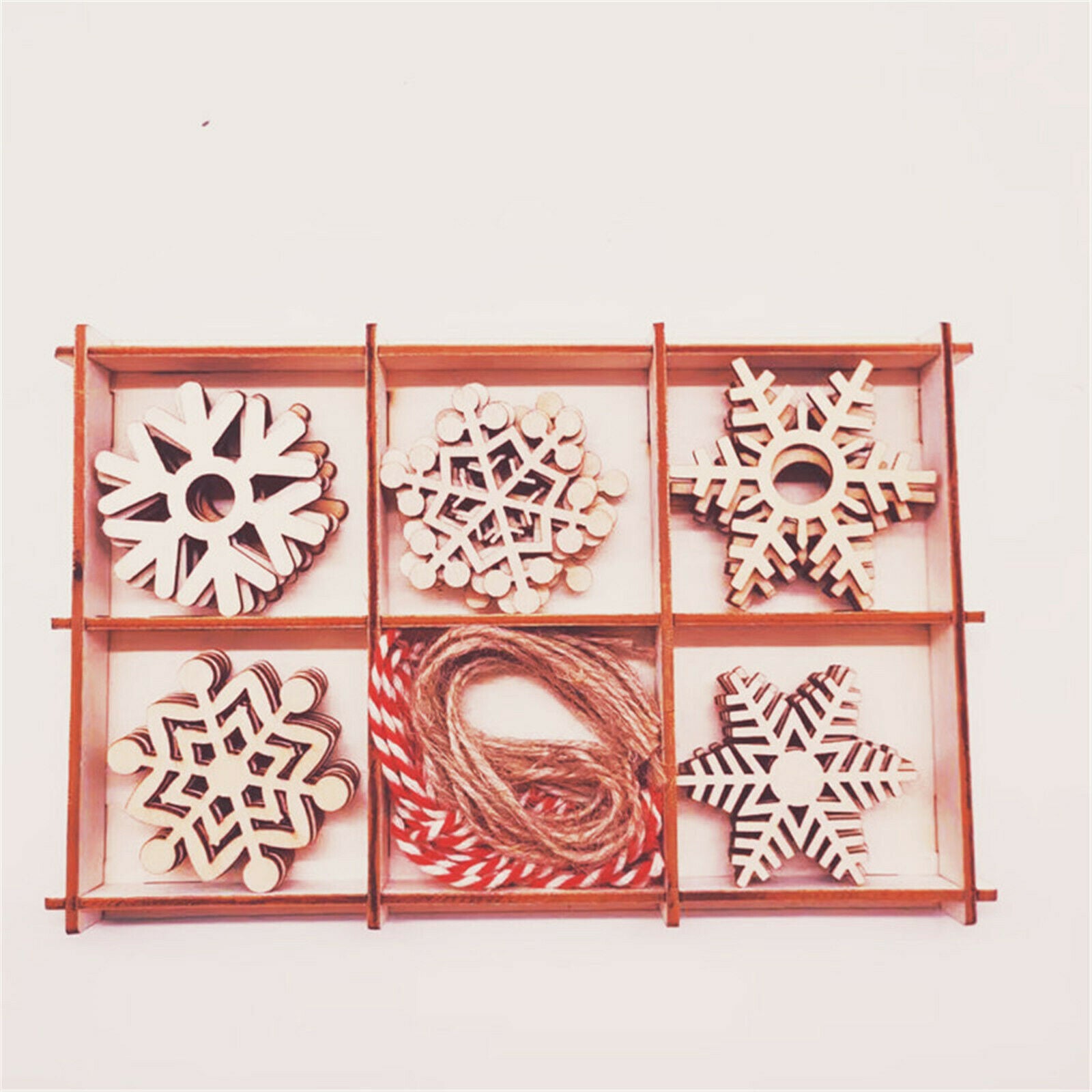 10PCS Christmas Snowflake Wood Hanging Pendant Xmas Tree Home Party Decoration