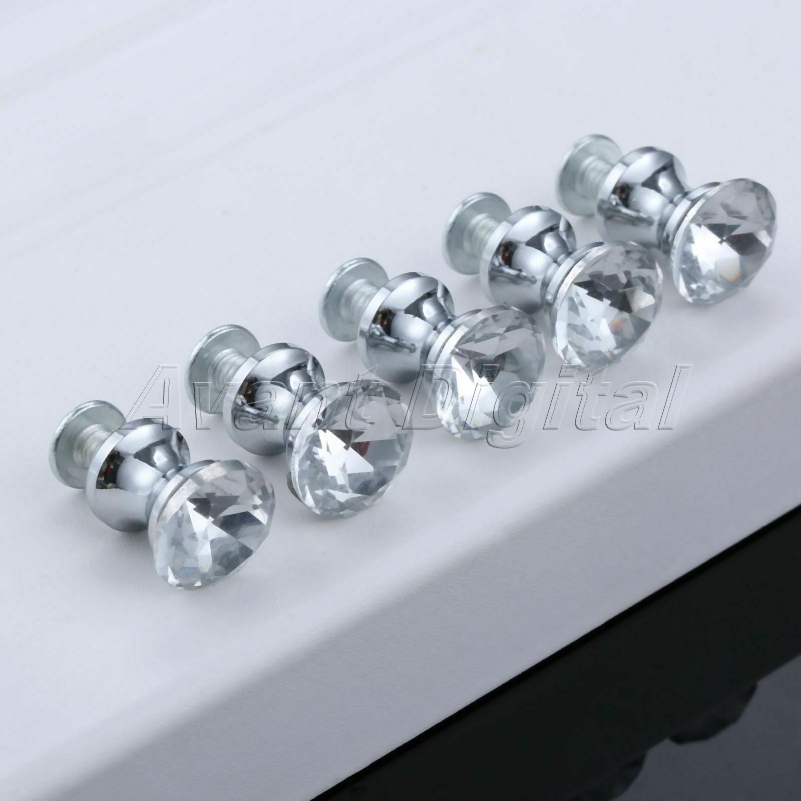5Pcs Clear Diamond Shape Drawer Cabinet Crystal Glass Handles Door Pull Knobs
