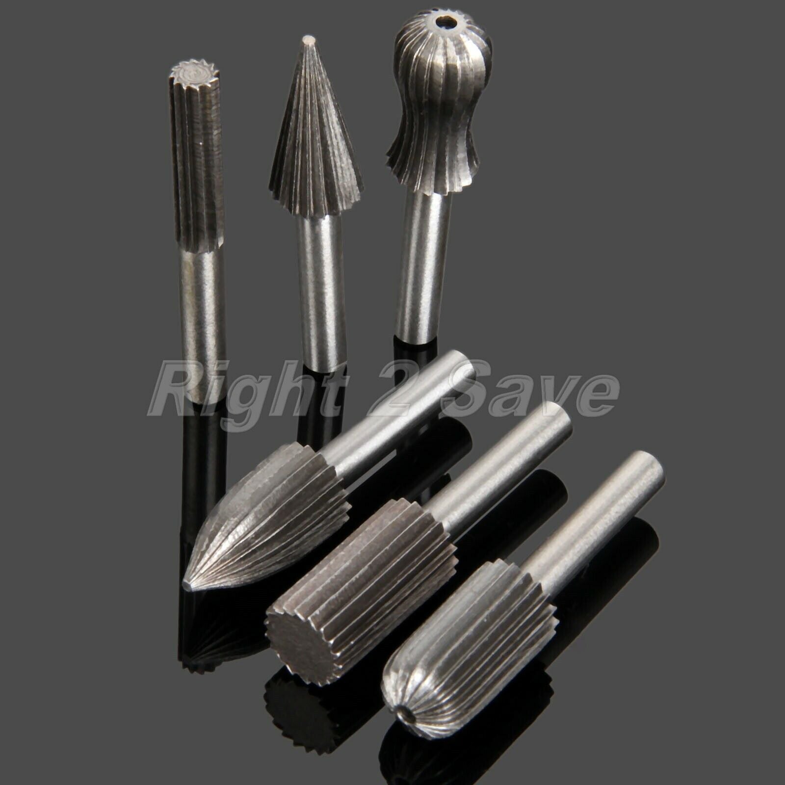 6pcs 6mm 1/4" Shank High Speed Steel Rotary Burrs Die Grinder Carving Tool Set