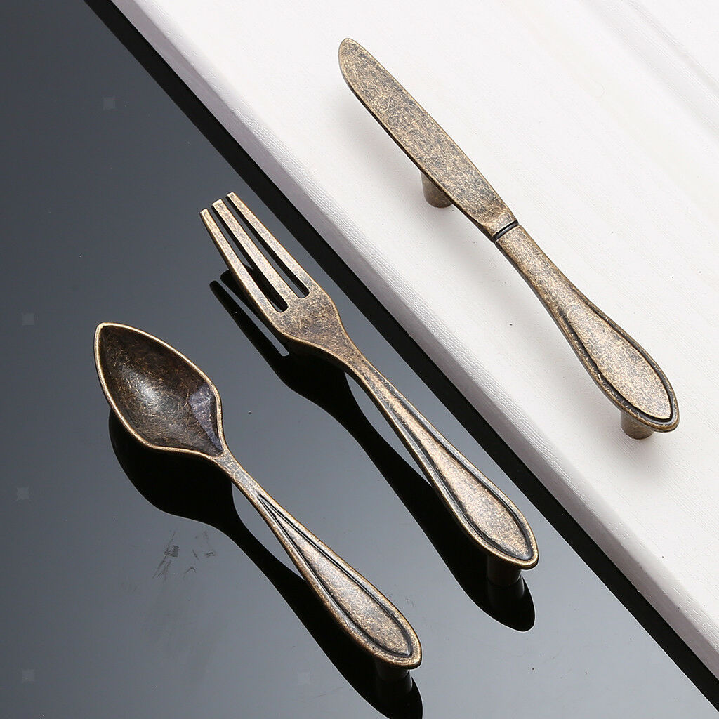 3Pcs Bronze Kitchen Cupboard Drawer shed,Gate Door Pull Handle Cutlery Shape