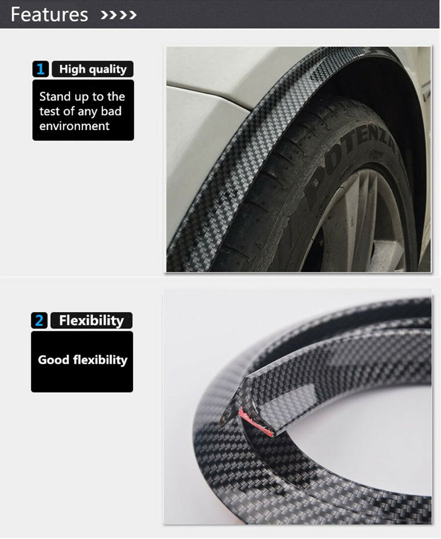 2Pcs 150cm Carbon Fiber Color Rubber Car Fender Flare Wheel Eyebrow Protectors
