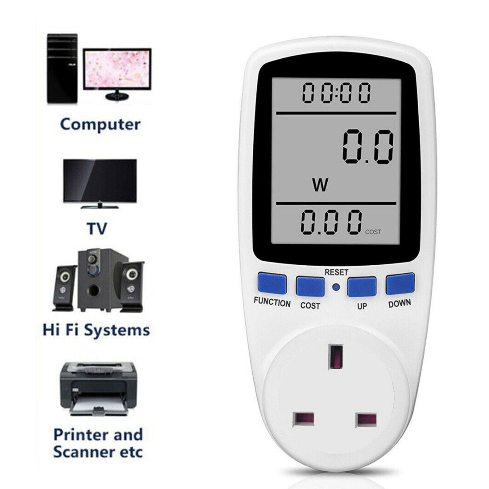 UK Plug-in Electricity Power Consumption Meter Energy Monitor Watt Kwh Analyzer