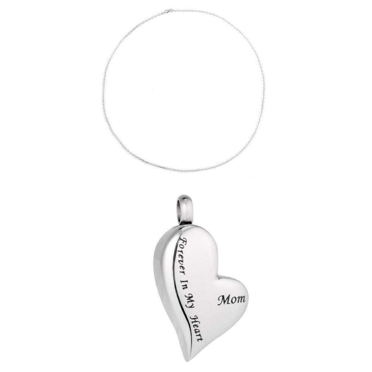 Mom Forever In My Heart Cremation Urn Pendant Ball Bead Chain Necklace Gift
