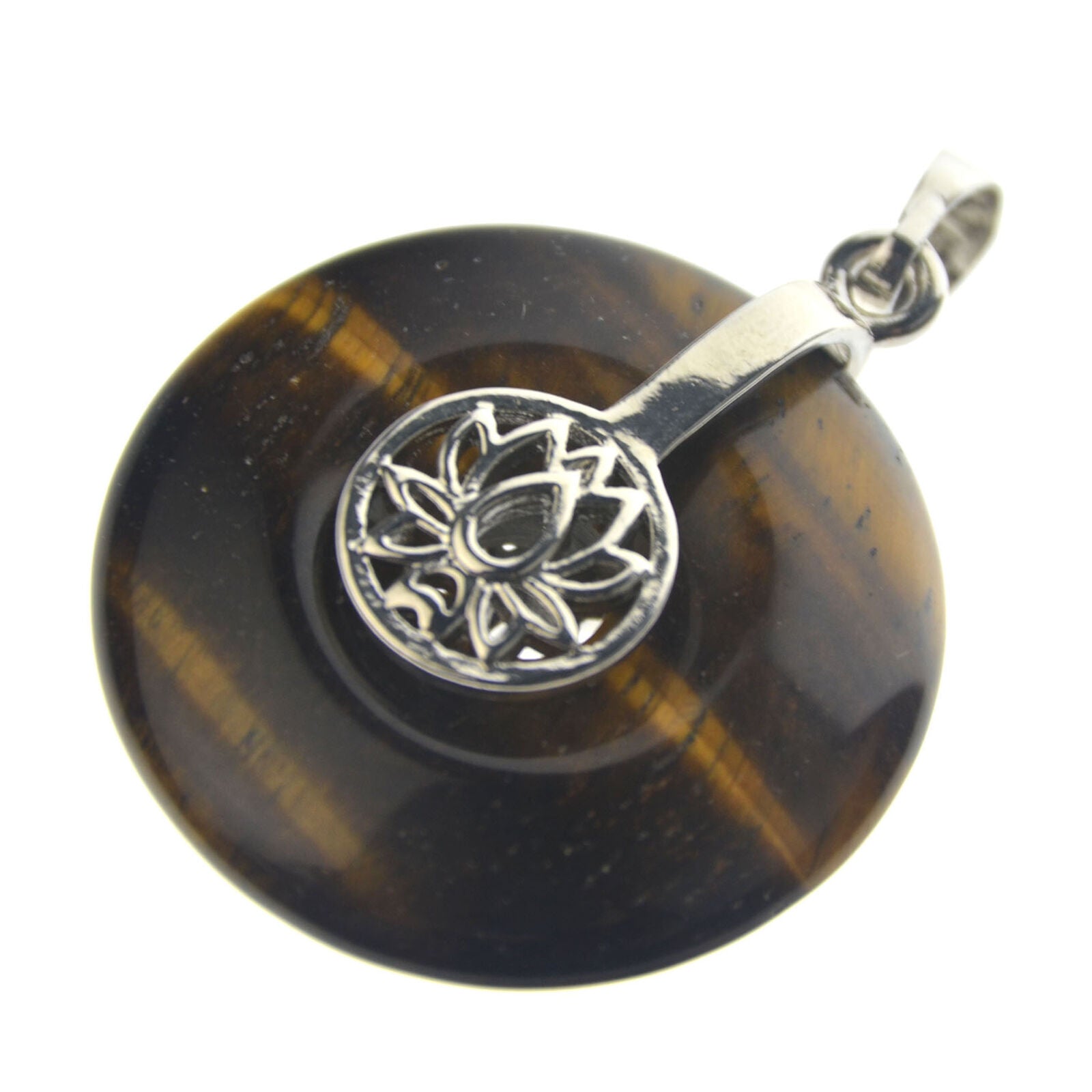 Tiger eye Stone Yoga Lotus Round Pendant Energy Reiki Healing Amulet Jewelry