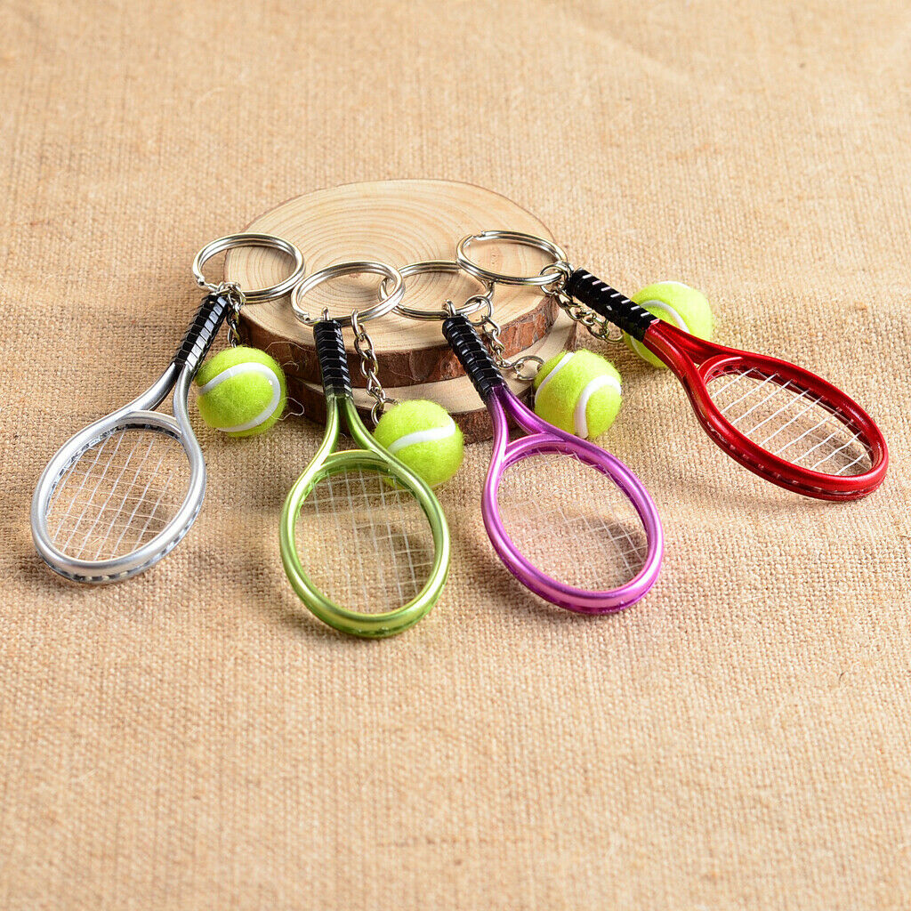 2 Pieces Cute Baseball Tennis Ball Racket Keychains Sport Spit Keyring Gift