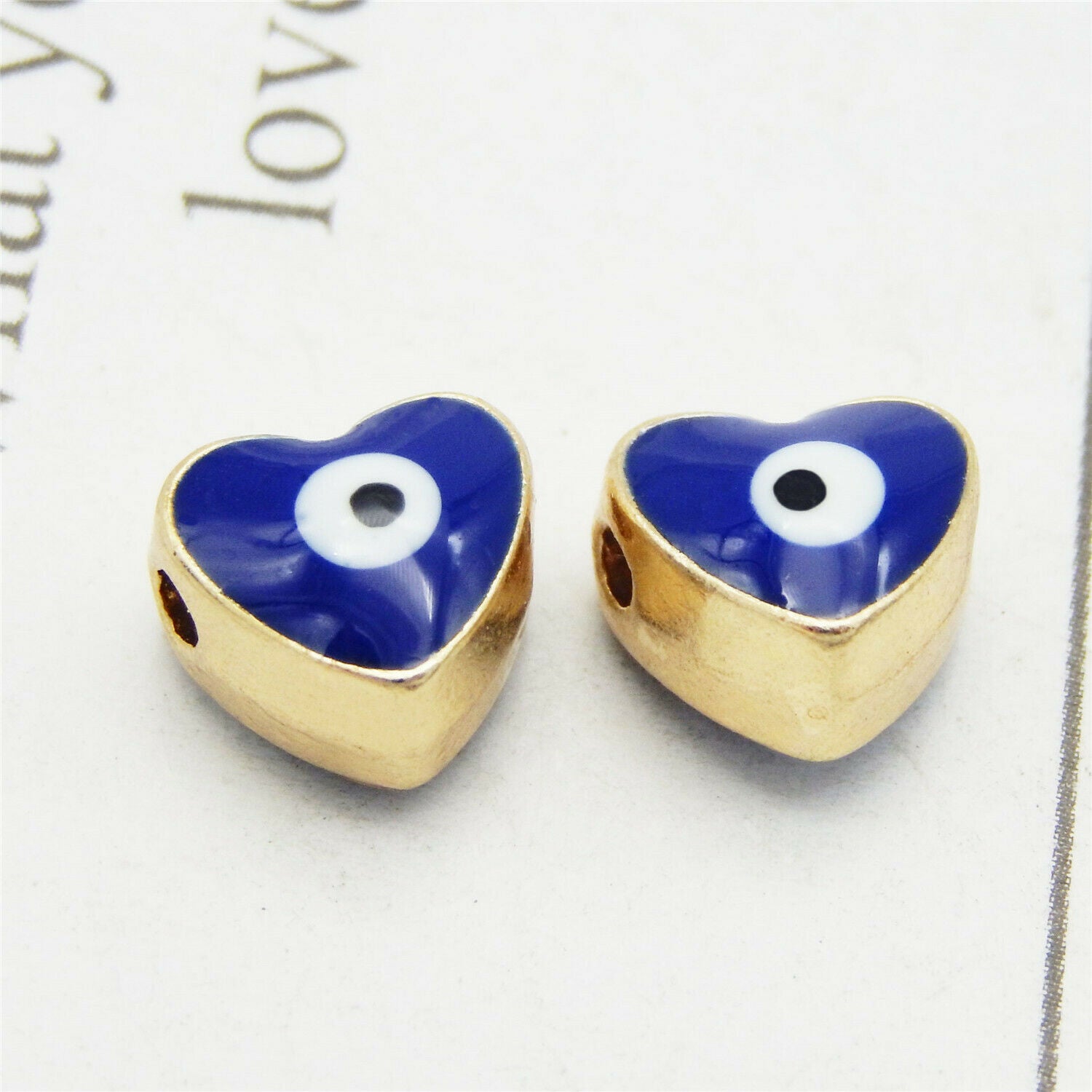 8X6mm Enamel Heart Turkish Loose Spacer Bead Evil Eye Bracelet Jewelry DIY 12PCS