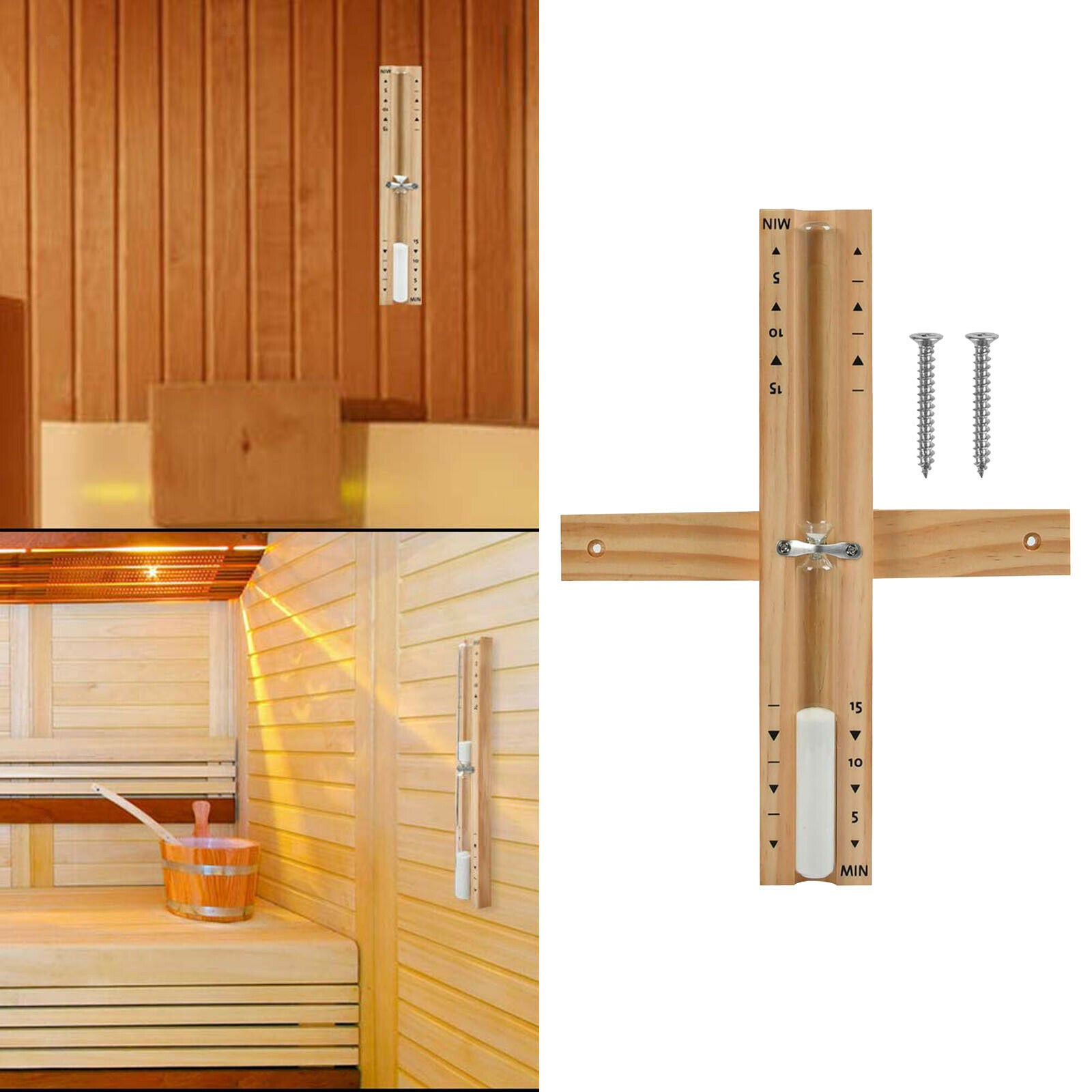 Wall Sauna Timer Sandglass 15 Mins Sand Clock Wood White Sand Hourglass