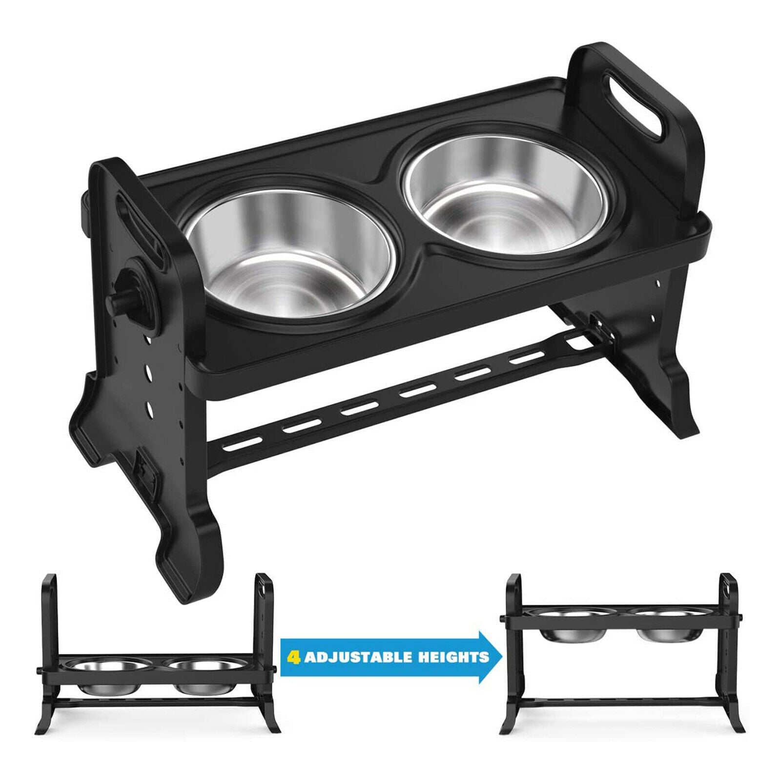 2X Elevated Dog Bowls with Stainless Steel Bowls Detachable Food Water Dish L