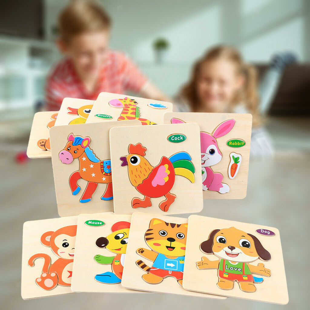 Wooden Jigsaw Puzzle Children Baby Cartoon Animal Puzzle Kid Educational Toys