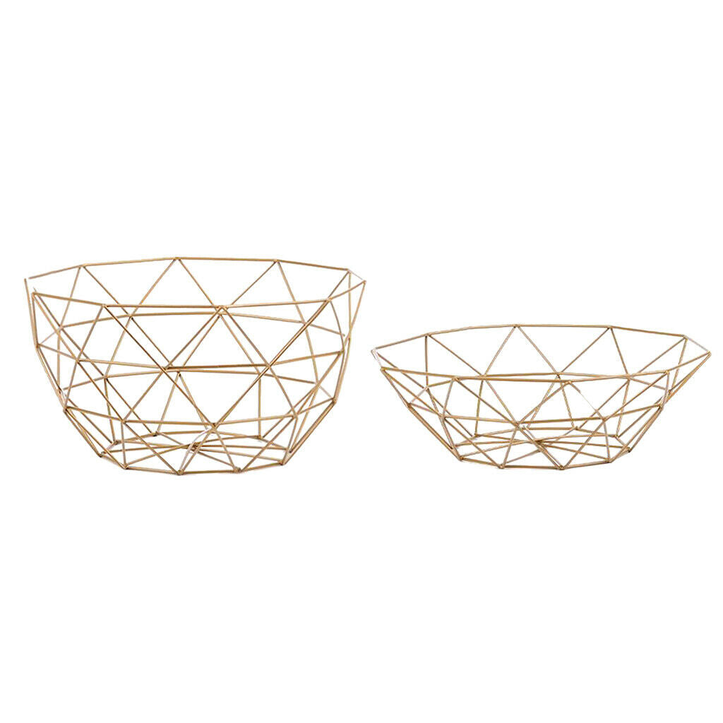 2pcs Fruit Bowl Basket Copper Wire Geometric Design with Modern Styling