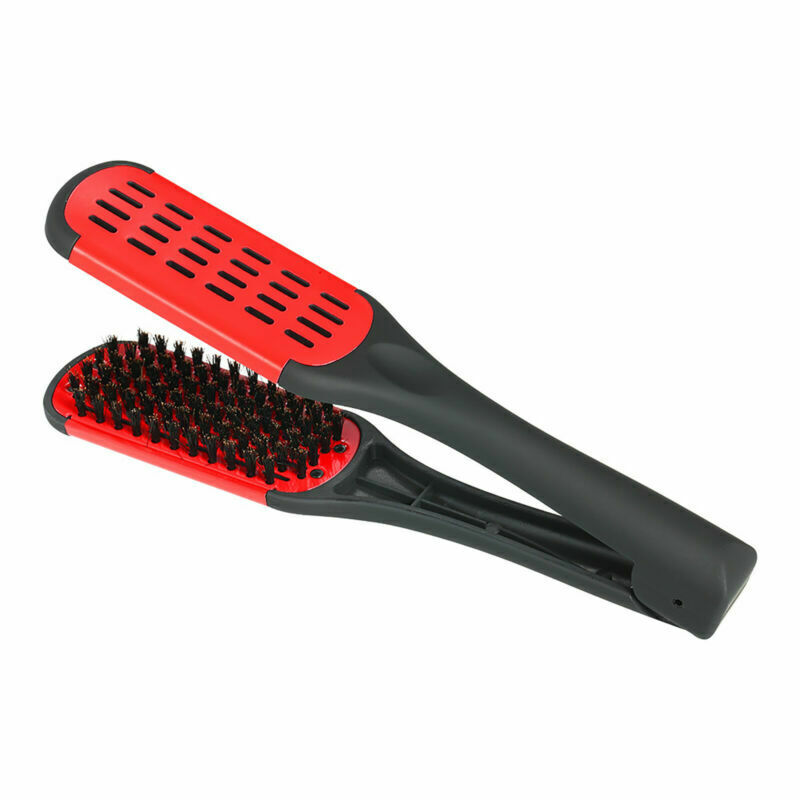 Hair Straightening Comb Double Sided Bristle Hair Brush Clamp Straightener I2V2