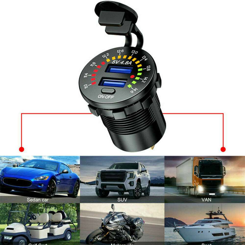 Voltmeter Dual USB Charger Waterproof Colorful Digital Marine Motorcycle 4 Car