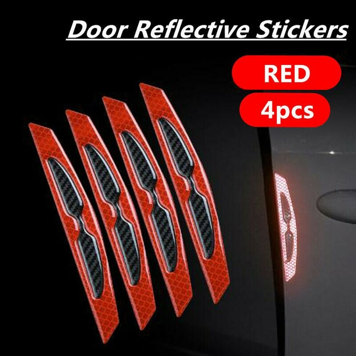4pcs Red Car Door Anti-Collision Strip Reflective Stickers Carbon Fiber Pattern
