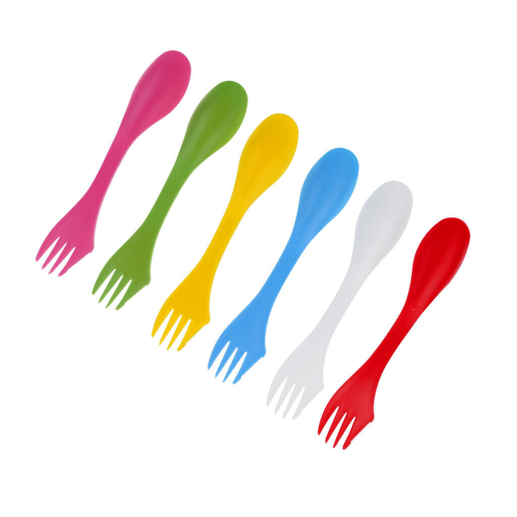 Prettyia 6pcs Camping Utensils Spork Combo Travel Gadget Spoon Fork Cutlery