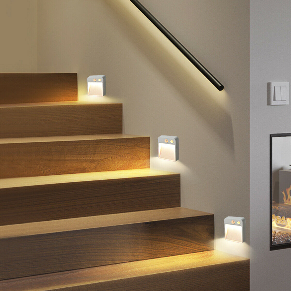 LED Wireless Step Stair Night Light PIR Motion Sensor Wardrobe Wall Warm Light