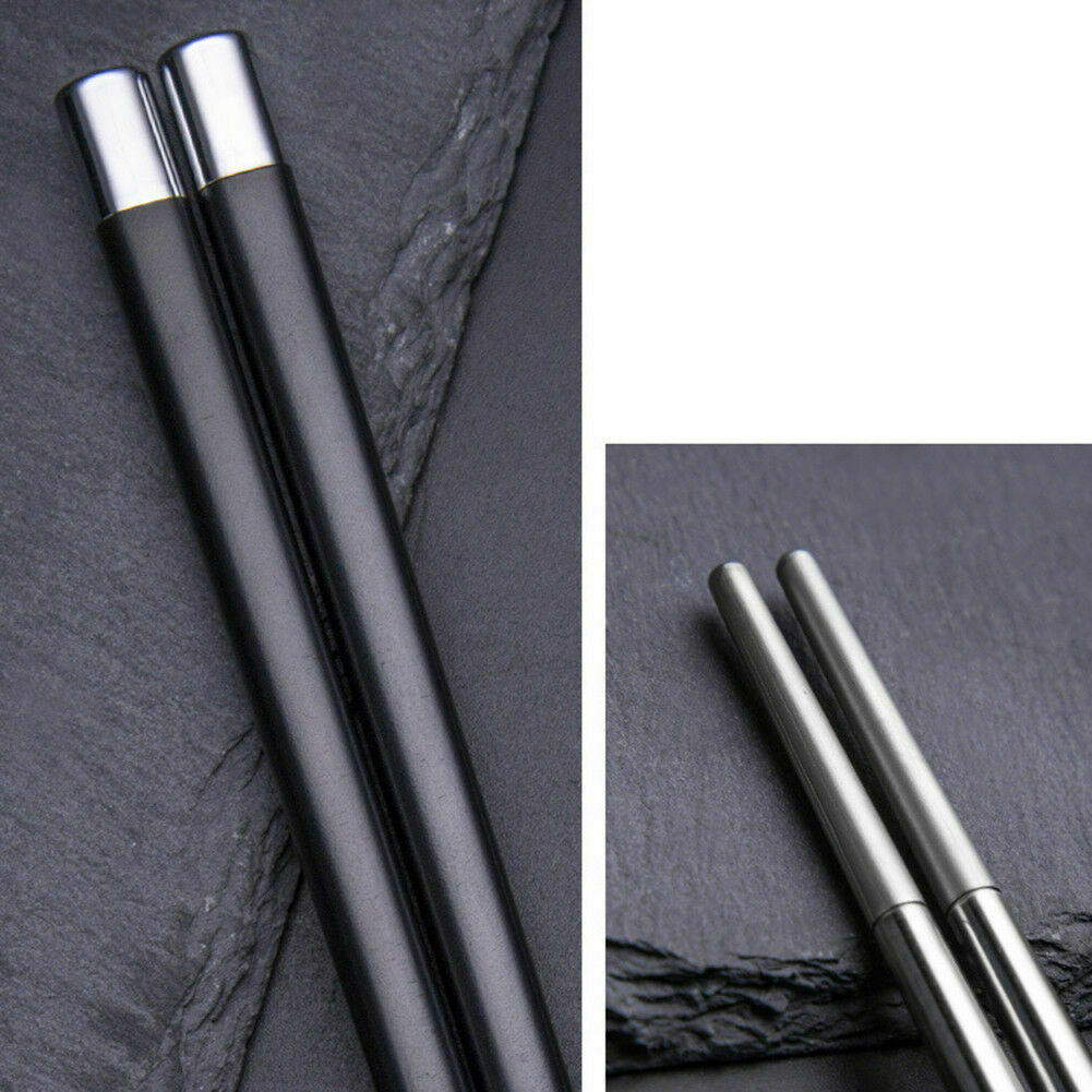 1 Pair Chopsticks Metal Korean Chinese Stainless Steel Chop Sticks Gift Black