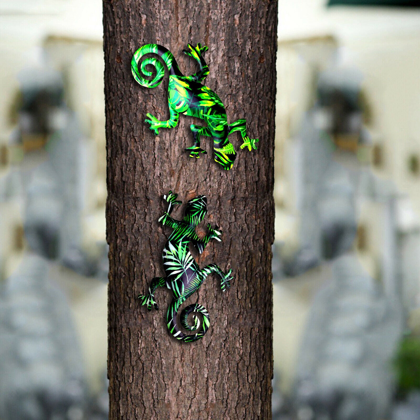 2x Metal Gecko Wall Art Lizard Sculpture Garden Fence Porch Room Decor