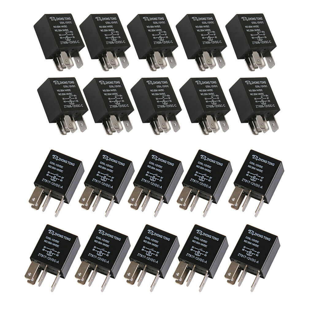 20X Car Truck Auto Automotive DC 12V 30A 30 AMP SPST Relay Relays 4 Pin+5Pin