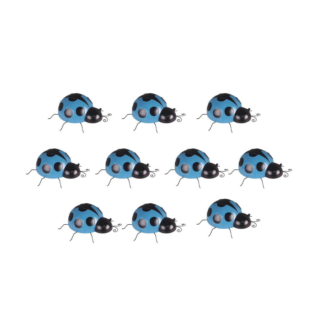 10Pieces Iron Ladybug Wall Decor Lifelike Wall Sculpture Artistic Indoor Outdoor