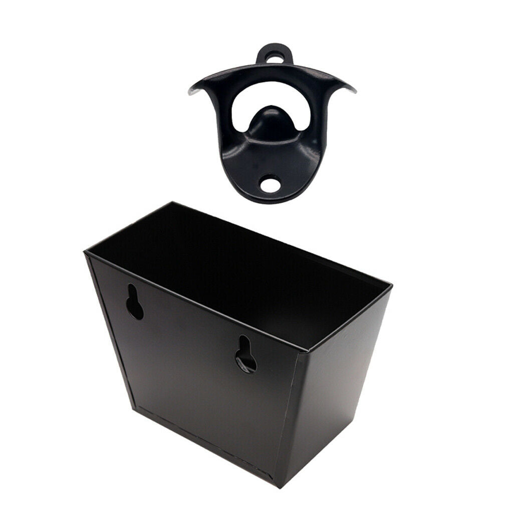 Home Stainless Steel Wall Mounted Bottle Opener w/ Black Collect Barrel