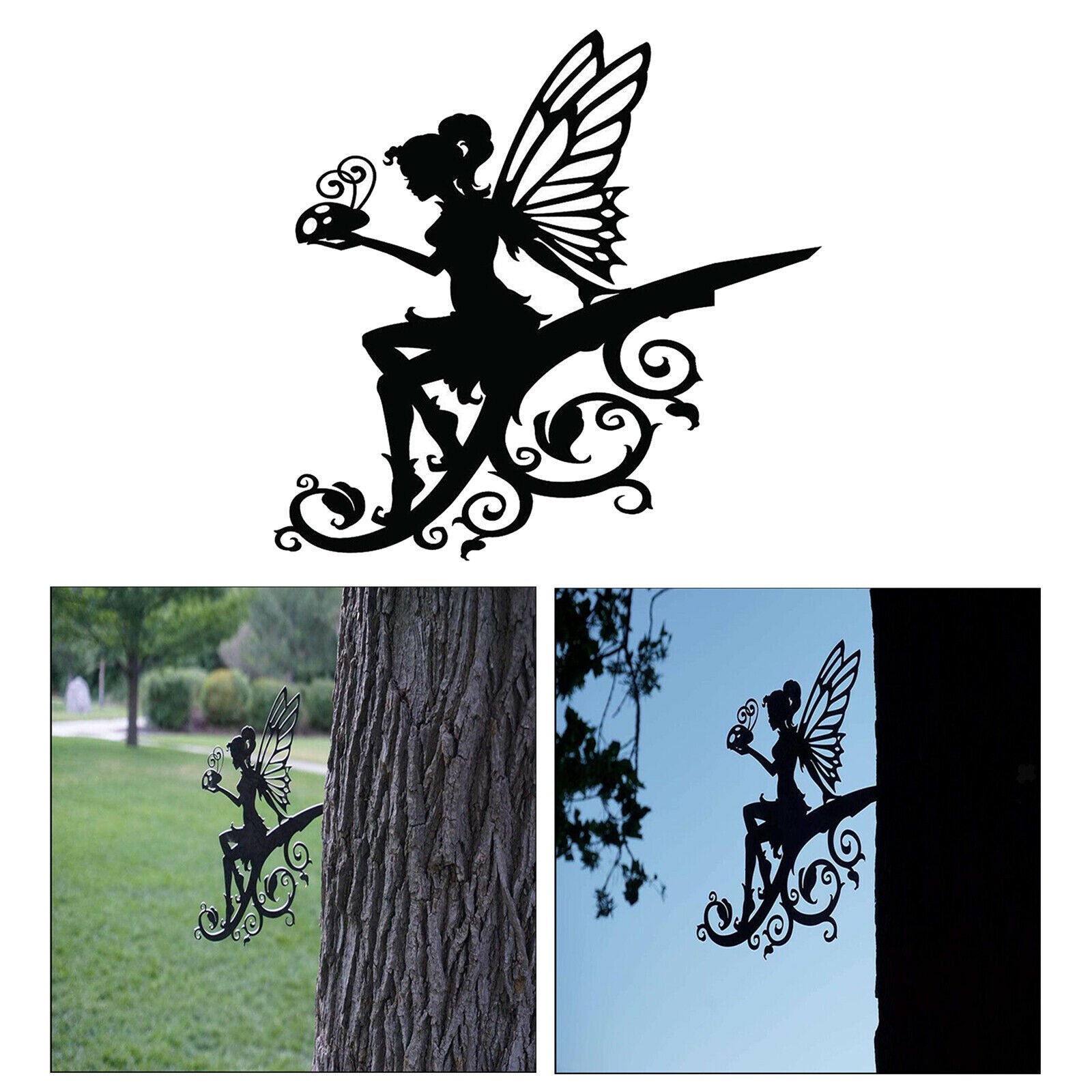 Garden Metal Art Fairy Silhouette Statue for Home Decor Backyard Tree Wall