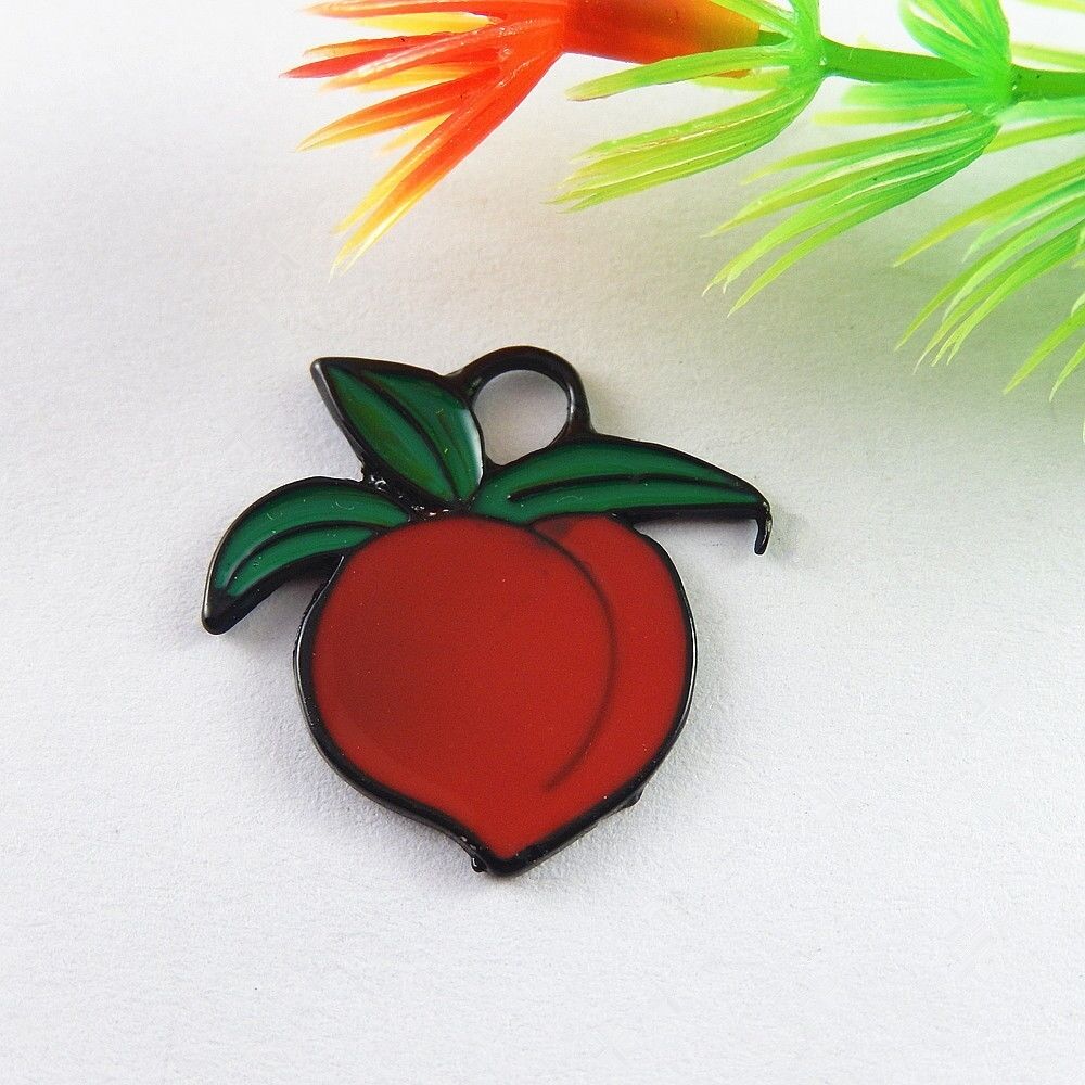 10 pcs Red Enamel Zinc Alloy Peach Fruit Charms Pendant Jewelry Craft Findings