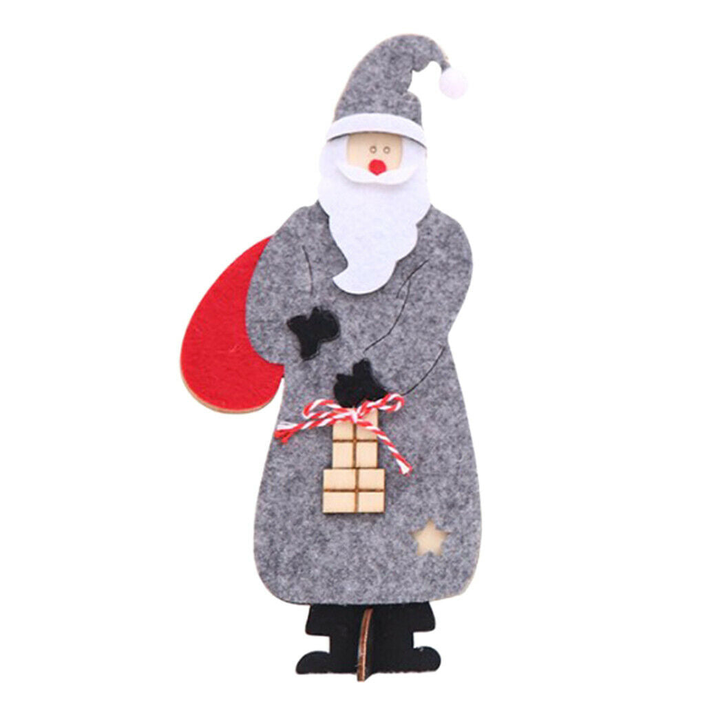Christmas Felt Santa Claus Wooden Table Decoration Christmas Ornaments Grey