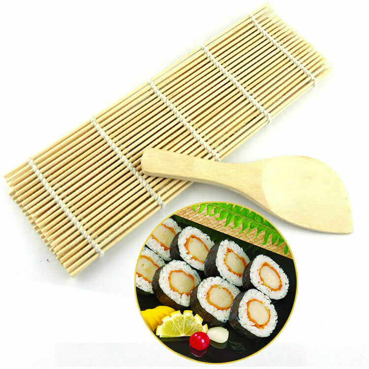 Bamboo Japanese Sushi Mat Rolling Maker With Rice Paddle Makisu DIY Cooking Tool