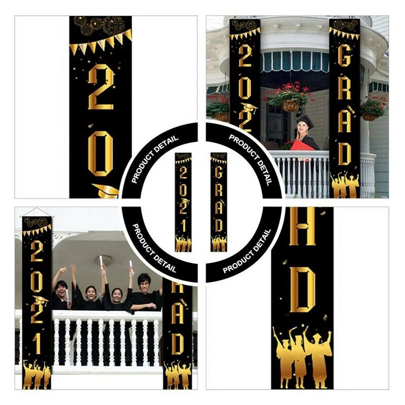 1 Pair Graduation Door Banner 2021 Graduation Flag Porch Sign Congrats BanneG9G6