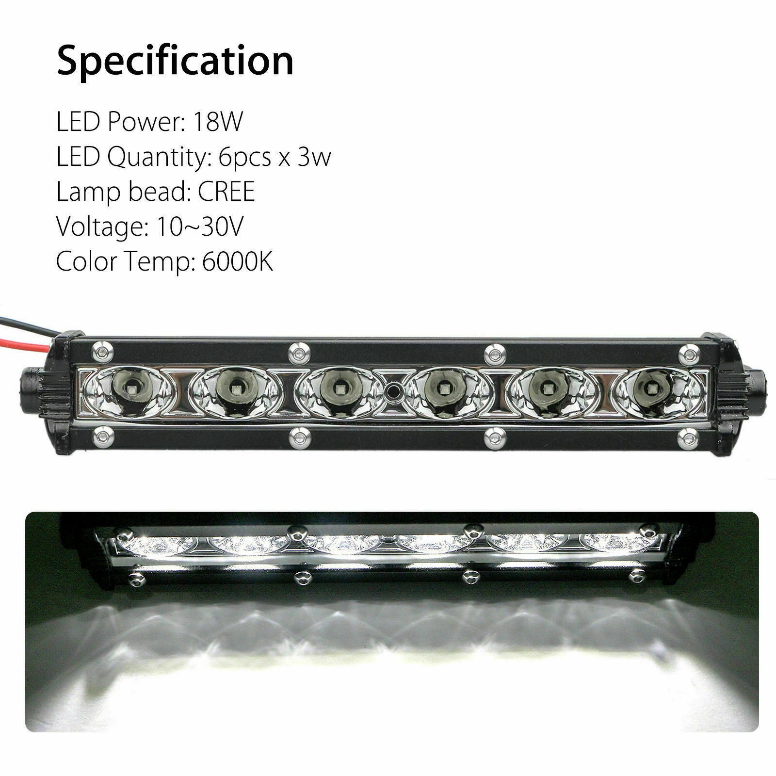 7'' 18W Spot LED Light Work Bar Lamp Driving for Fog Offroad SUV Car Boat Truck