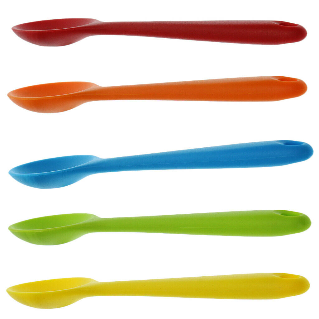 Pack 5 Silicone Ladle Spoons 8inch in Hygienic Soup Coffee Milk Teaspoon