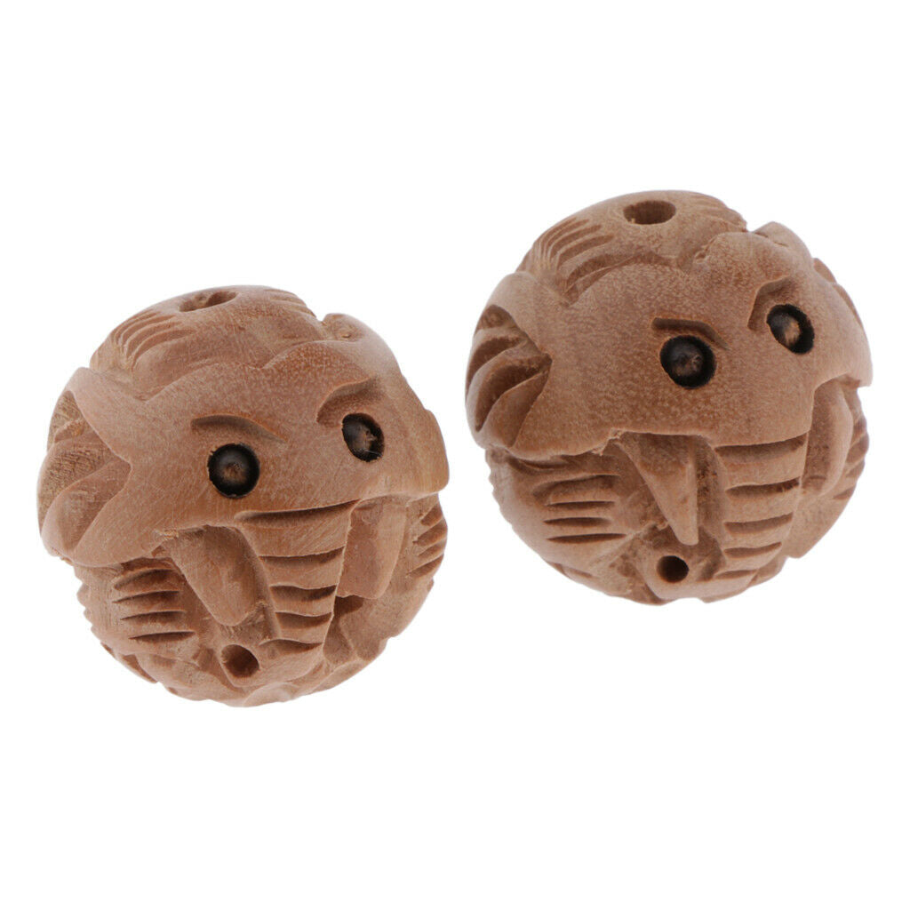 2 Wooden Elephant Engraved Beads Spacer Round Beads Jewelry Making Findings