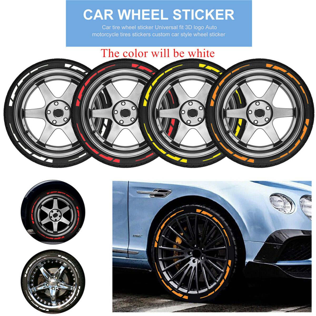 8× Waterproof Dirtproof Auto/ Motorcycle Wheels Brake Blade White Tire Stickers