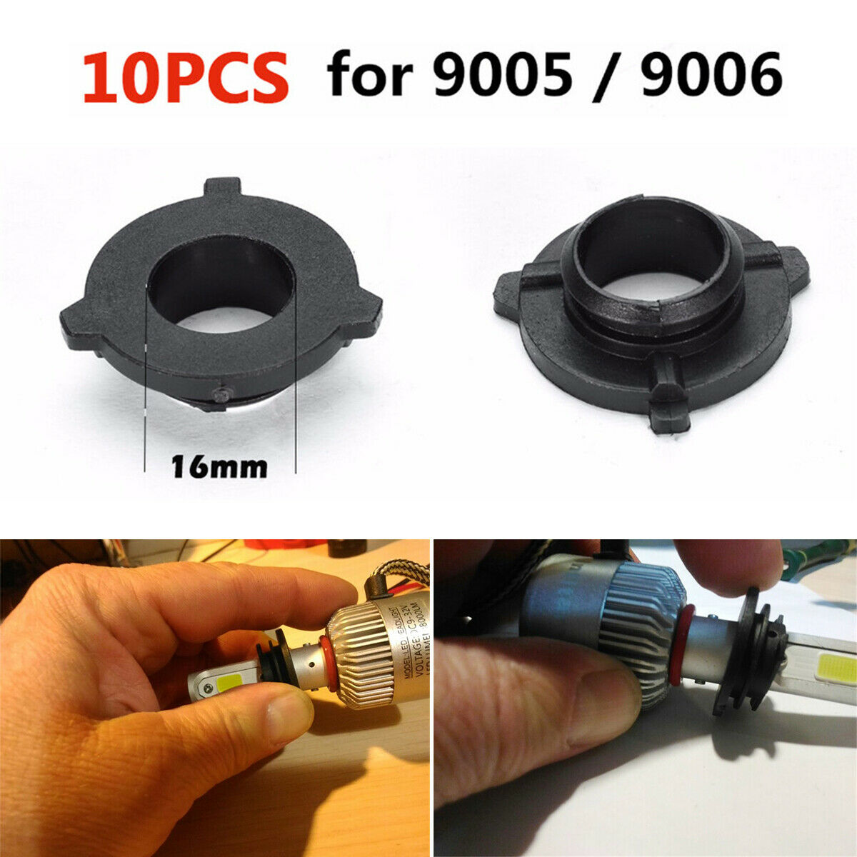 10Pc S2 9005/9006 headlight Adapter Holder Base plastic black